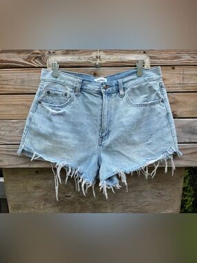 Pistola Light Wash Frayed Hem 100% Cotton Denim Shorts Size 31